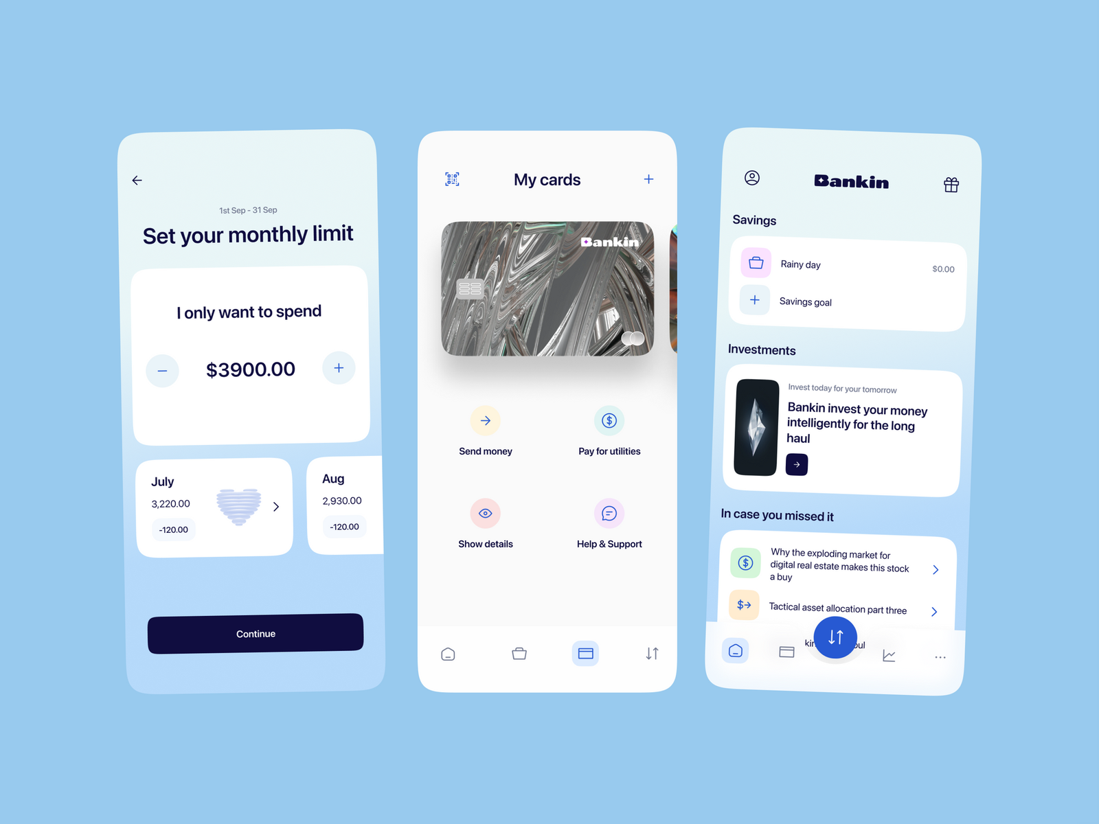 Bankin crypto wallet app interface design