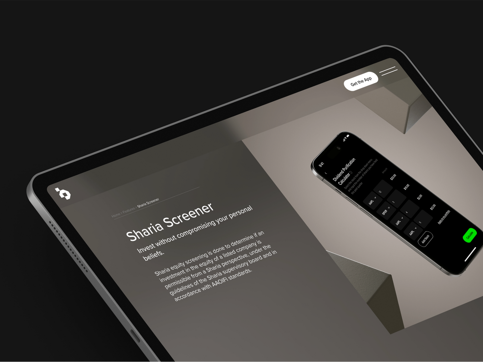 baraka — Sharia Screener feature on tablet and mobile