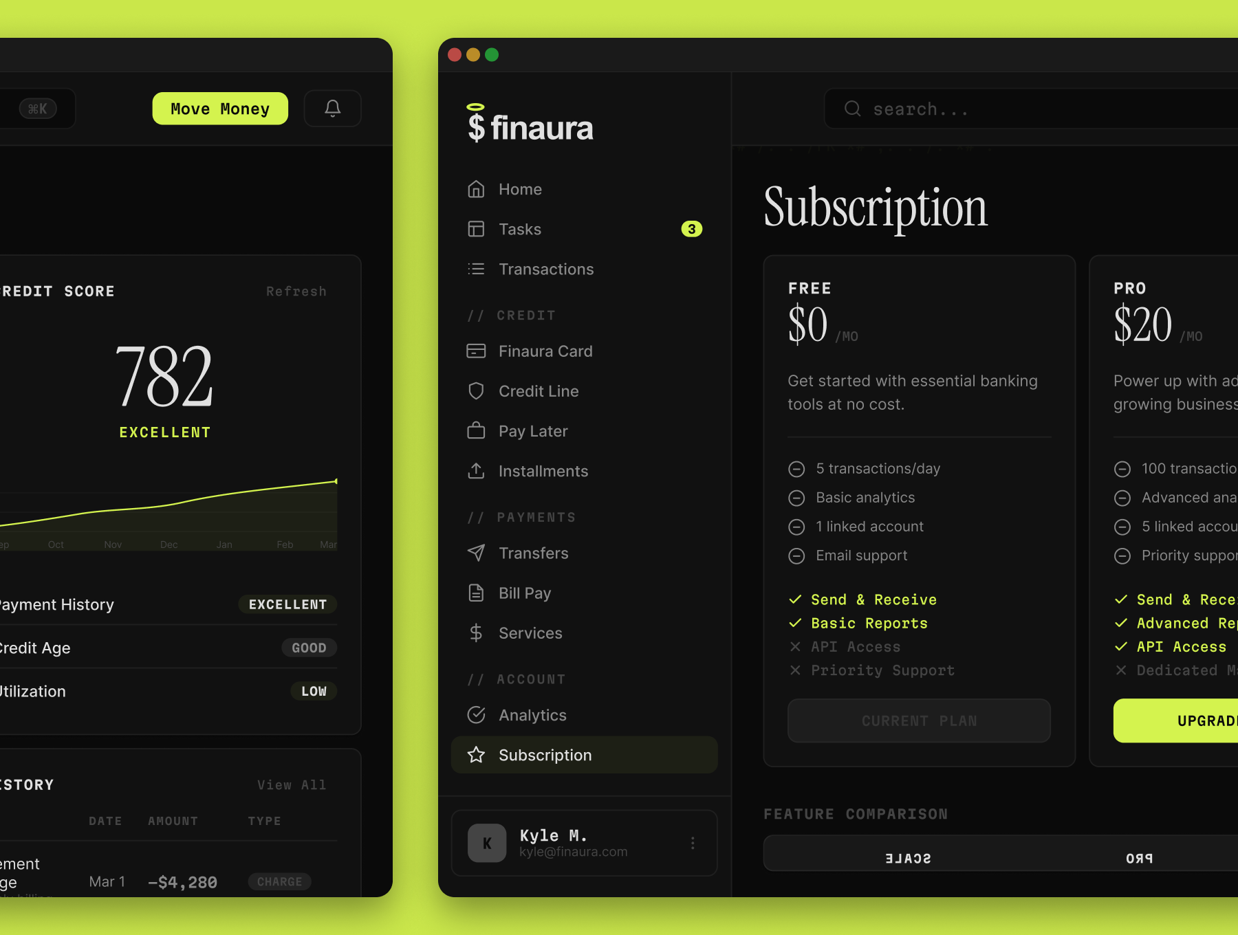 Finaura — Credit score monitoring and subscription plan management