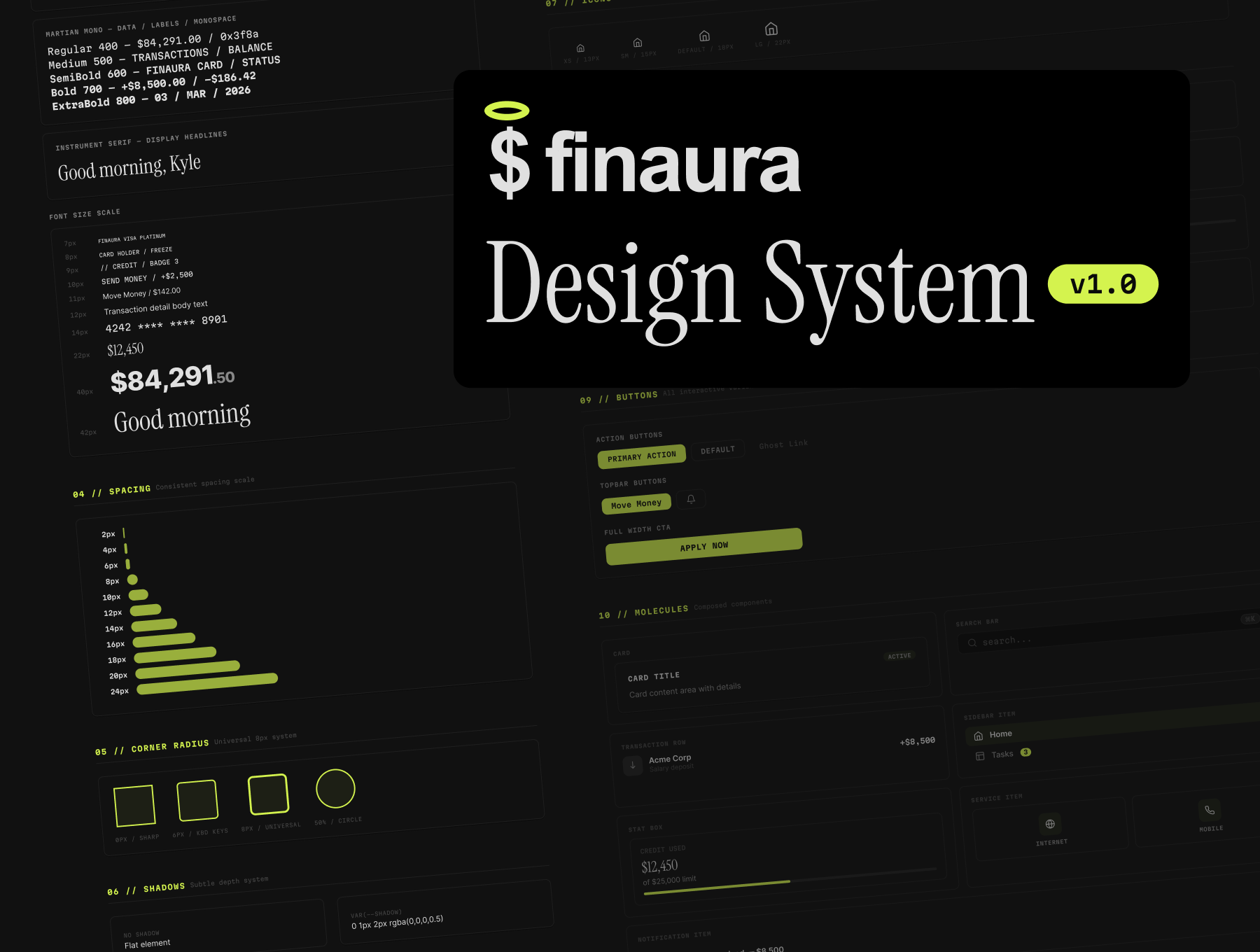 Finaura — Design System v1.0 with typography, spacing, components and tokens