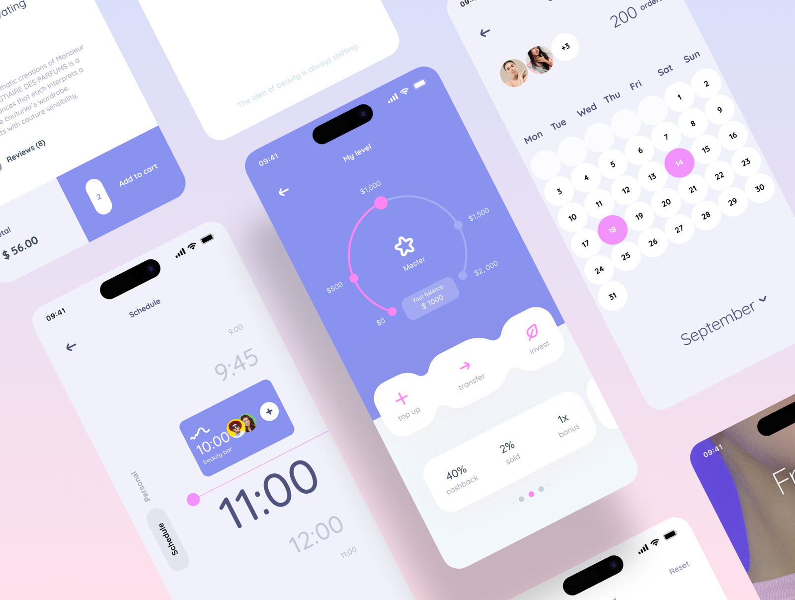 Fragile — Wallet, calendar and scheduling screens