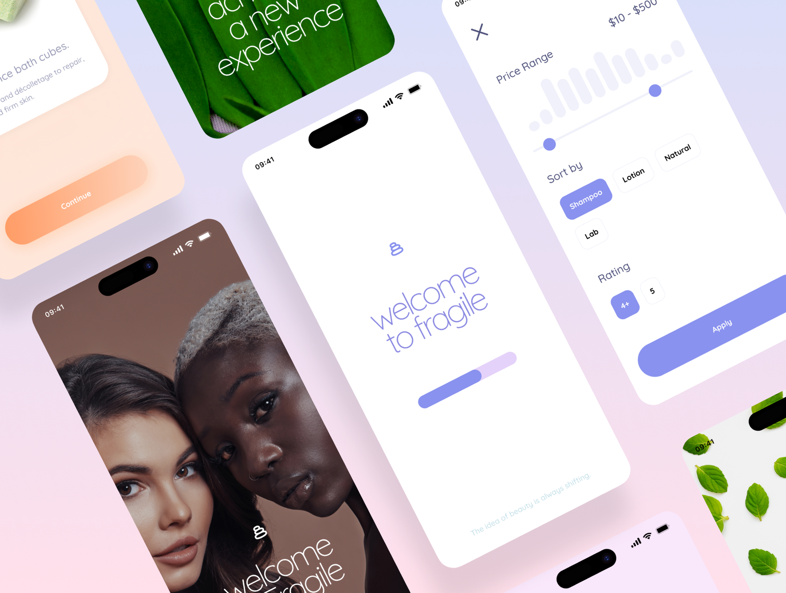 Fragile — Welcome screen, filters and product sorting